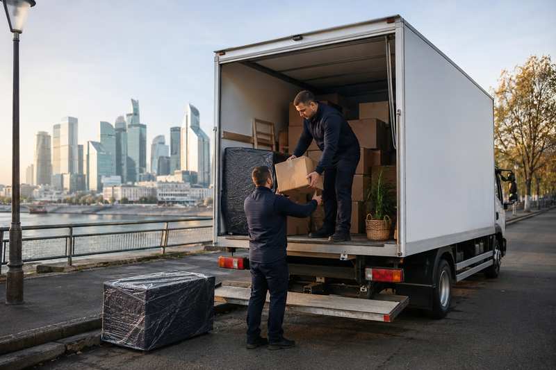 Camion de déménagement le long des quais de Seine à Suresnes