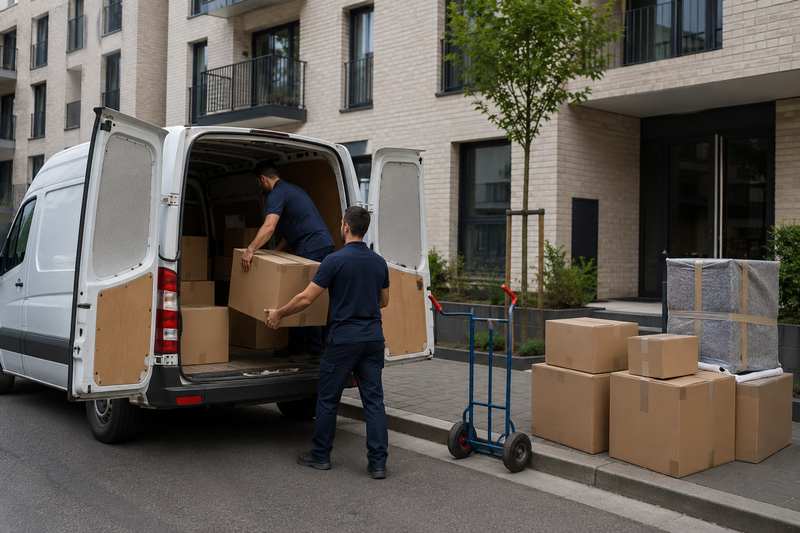 Chargement d'un utilitaire devant un immeuble des Hauts-de-Seine